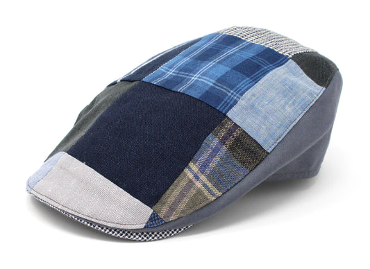 Donegal Touring Cap Patchwork Grey/Blue Linen