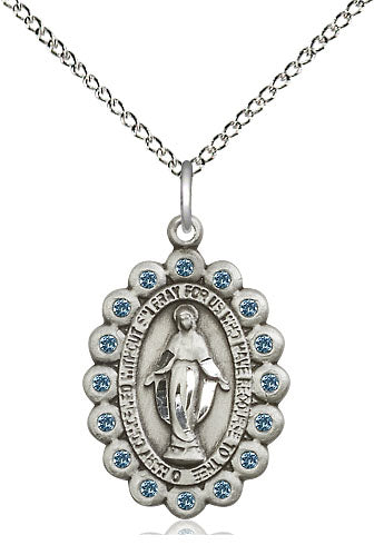 Miraculous Medal with Aqua Stones
