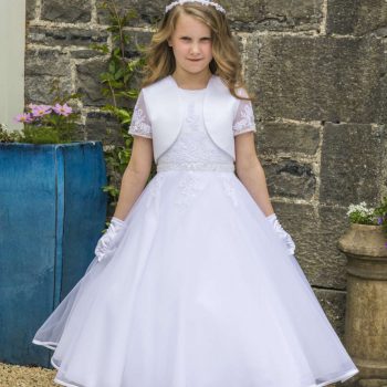 Satin and Tulle Communion Dress with Beaded Lace Faith and Begorra Satin and Tulle Communion Dress with Beaded Lace Faith and Begorra