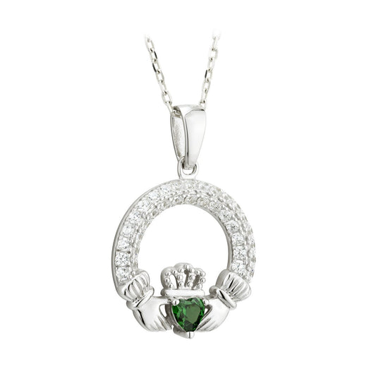 Sterling Silver Claddagh Birthstone Necklace