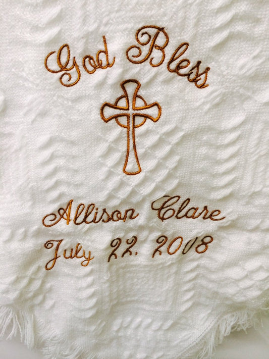 Personalized Embroidered Baptismal/Birth Blanket