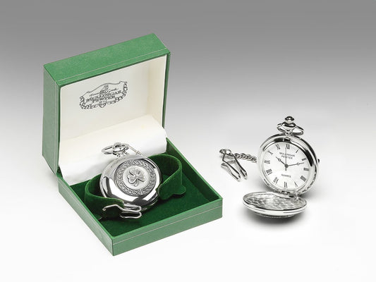 Mullingar Pewter Gents Pocket Watch Shamrock Design