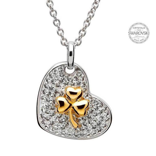 Gold Plated Shamrock Pendant Encrusted With Swarovski Crystals