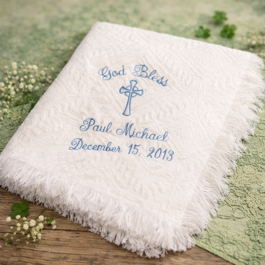 Personalized Embroidered Baptism/Birth Blanket #40 Cross