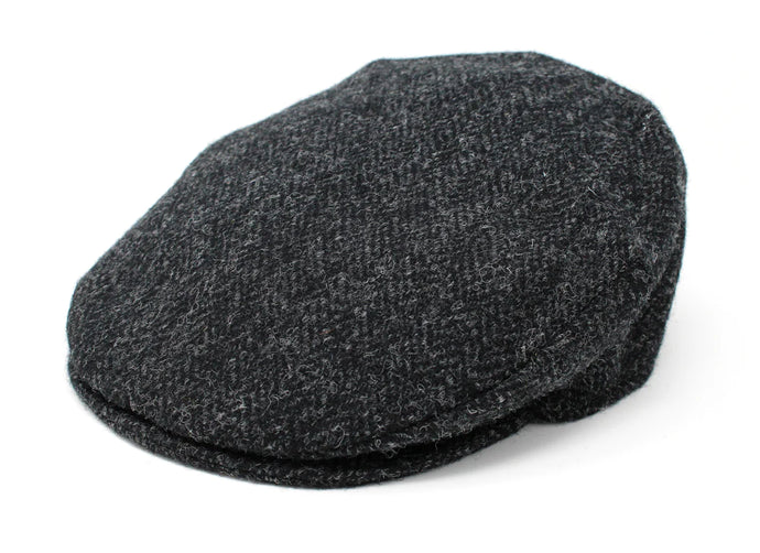 Vintage Flat Cap Tweed by Hanna Hats Dark Grey Herringbone