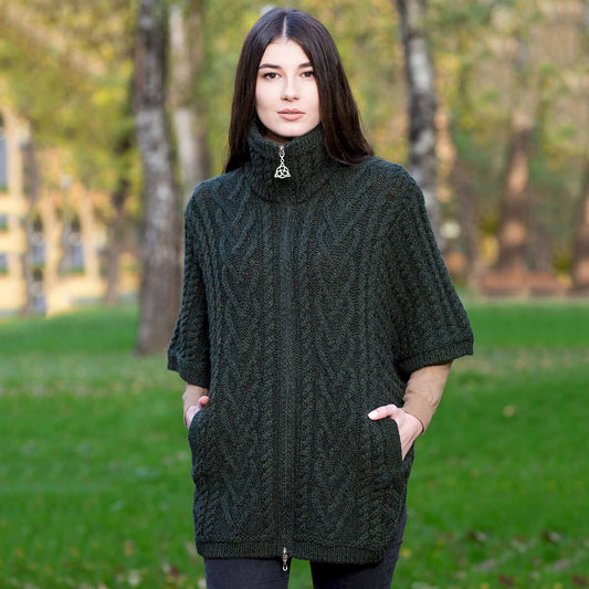 Funnel Neck Poncho Jacket Green