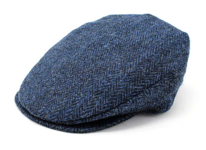 Harris Tweed Vintage Flat Cap Dark Blue Herringbone by Hanna Hats