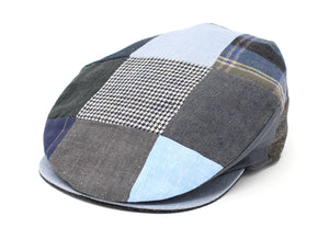 Vintage Cap Patchwork Grey/Blue Linen by Hanna Hats