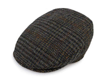 Load image into Gallery viewer, Donegal Touring Cap Tweed Grey and Green Check with Burnt Orange by Hanna Hats
