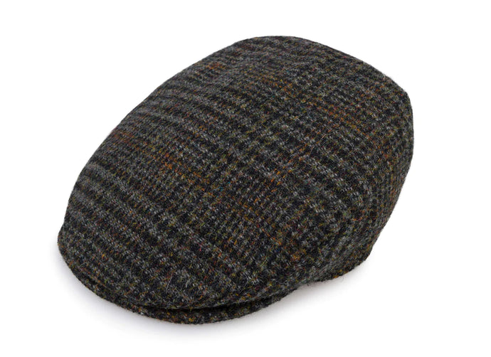Donegal Touring Cap Tweed Grey and Green Check with Burnt Orange by Hanna Hats