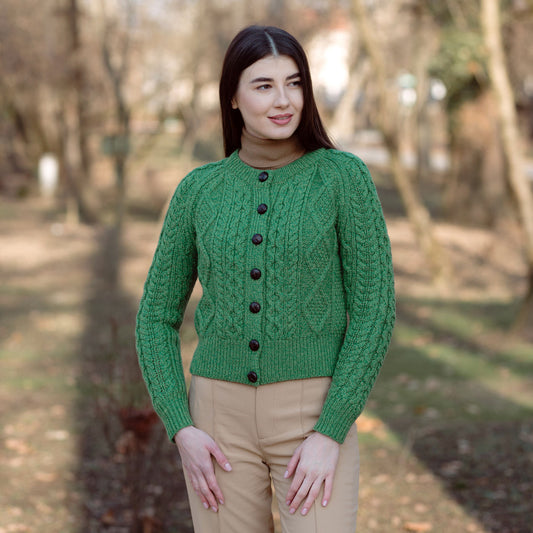 Ladies Cable Cardigan Green
