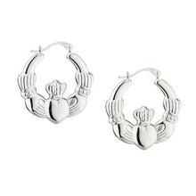 Load image into Gallery viewer, SILVER CLADDAGH CREOLE MEDIUM EARRINGS