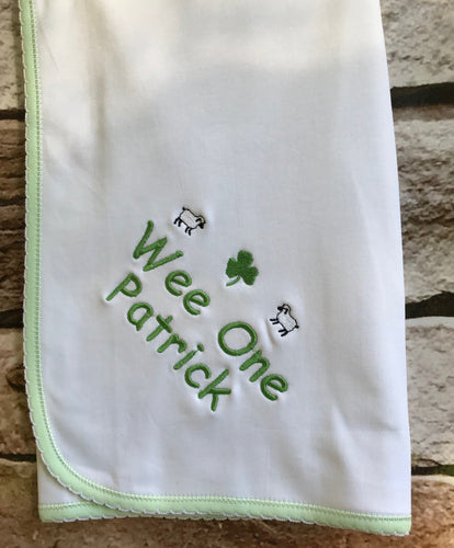 Personalized Cotton Blanket with Green Edge
