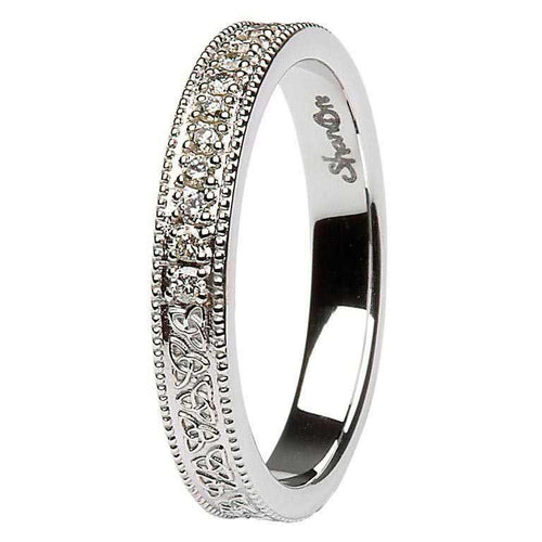 Claddagh Celtic Diamond Set 14k White Gold Wedding/Anniversary Ring
