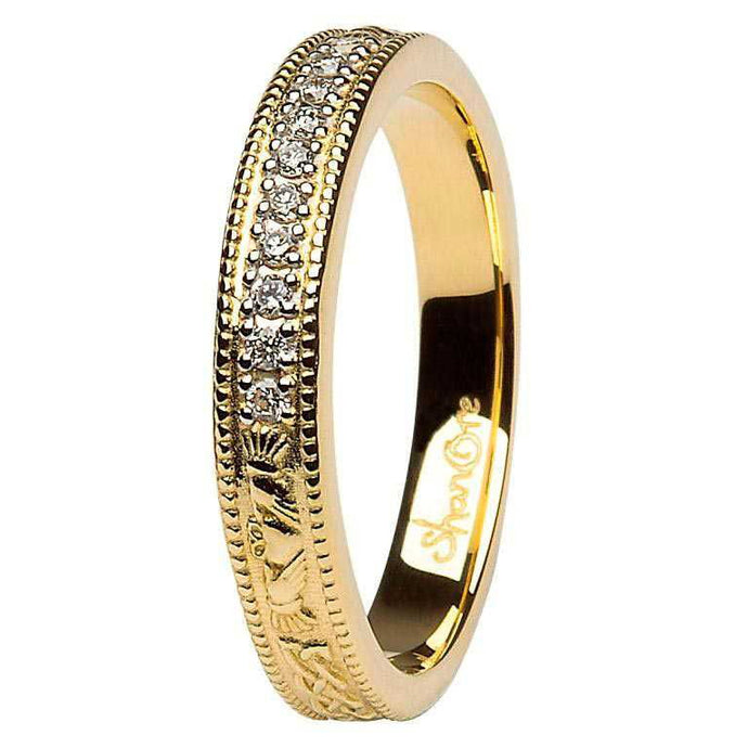 Claddagh Celtic Diamond Set 14K Yellow Gold Wedding/Anniversary Ring