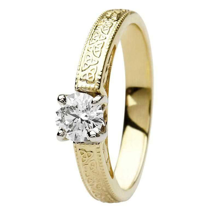 Celtic Engagement Ring 14K Yellow or 14K White Gold Diamond Round Stone