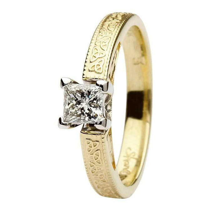 Celtic Engagement Ring 14K Gold Solitaire Princess Cut Diamond