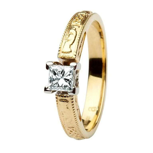 Claddagh Celtic Solitaire Diamond 14K Gold Engagement Ring Princess Cut