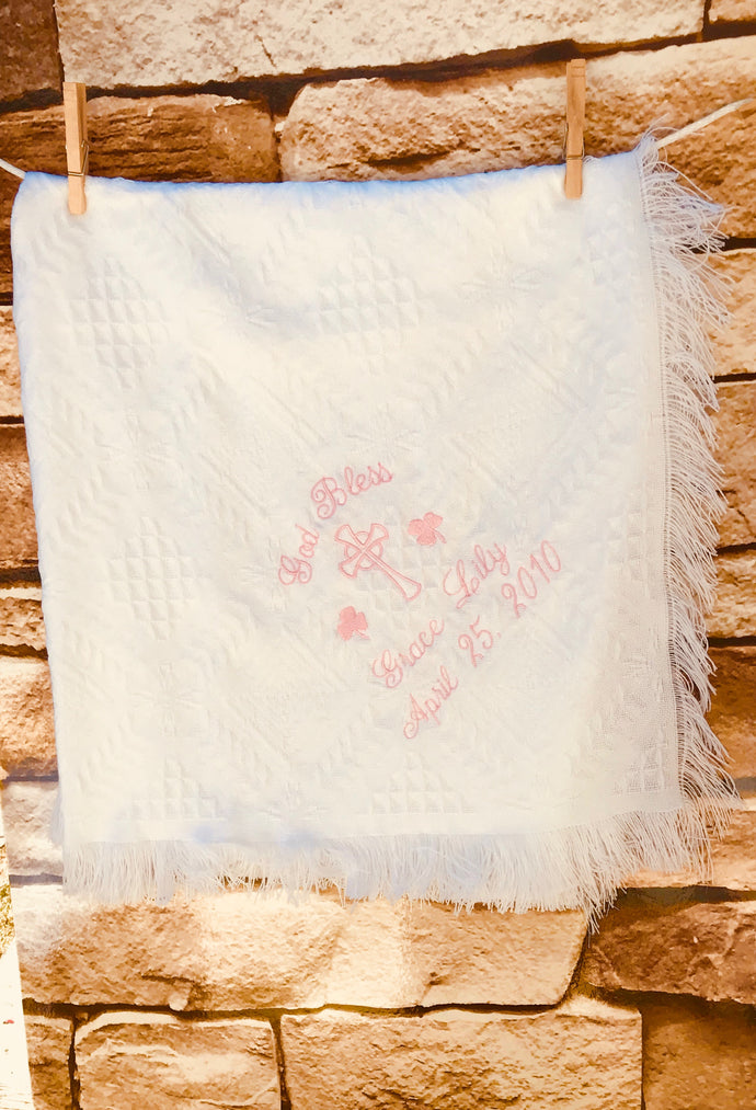 Personalized Embroidered Irish Baptismal/Birth Blanket #40 Shamrocks