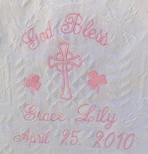 Load image into Gallery viewer, Personalized Embroidered Irish Baptismal/Birth Blanket #40 Shamrocks