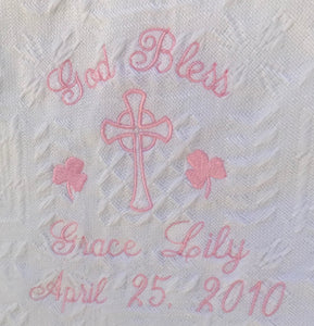 Personalized Embroidered Irish Baptismal/Birth Blanket #40 Shamrocks