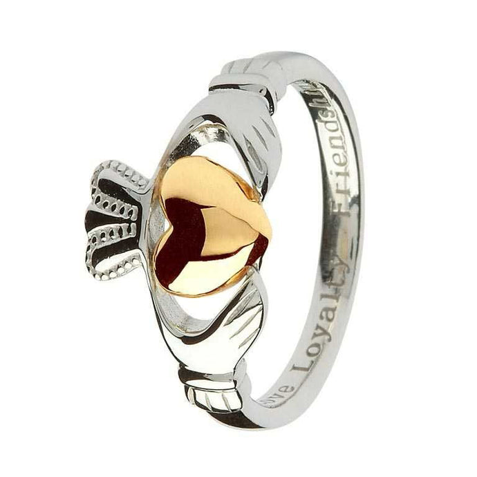 SS Claddagh Ring With 10K Gold Heart