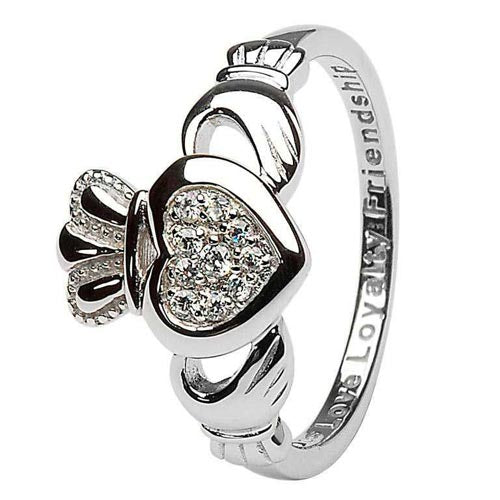 Sterling Silver Pave Claddagh Ring