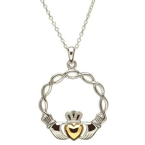 Sterling Silver With Gold Plate Celtic Knot Claddagh Necklace