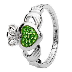 Green Stone Sterling Silver Claddagh Ring