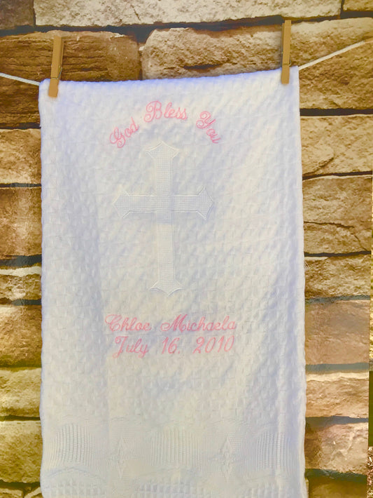 Personalized Embroidered Baptismal/Birth Blanket Cross