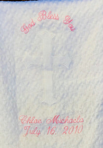 Personalized Embroidered Baptismal/Birth Blanket Cross