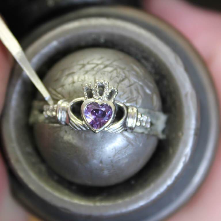 June Birthstone Claddagh Ring in Sterling Silver