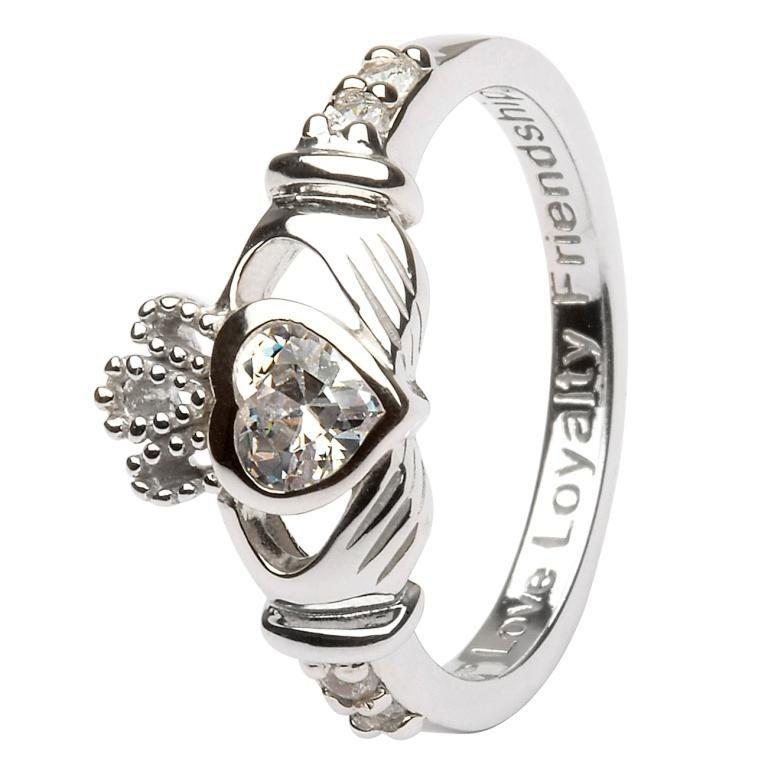 April Birthstone Claddagh Ring in Sterling Silver