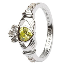 Load image into Gallery viewer, August Birthstone Claddagh Ring in Sterling Silver
