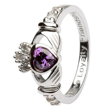 Load image into Gallery viewer, February Birthstone Claddagh Ring in Sterling Silver