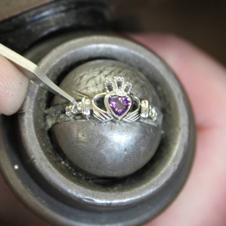 February Birthstone Claddagh Ring in Sterling Silver