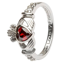 Load image into Gallery viewer, January Birthstone Claddagh Ring In Sterling Silver