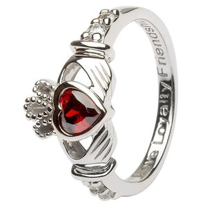 January Birthstone Claddagh Ring In Sterling Silver