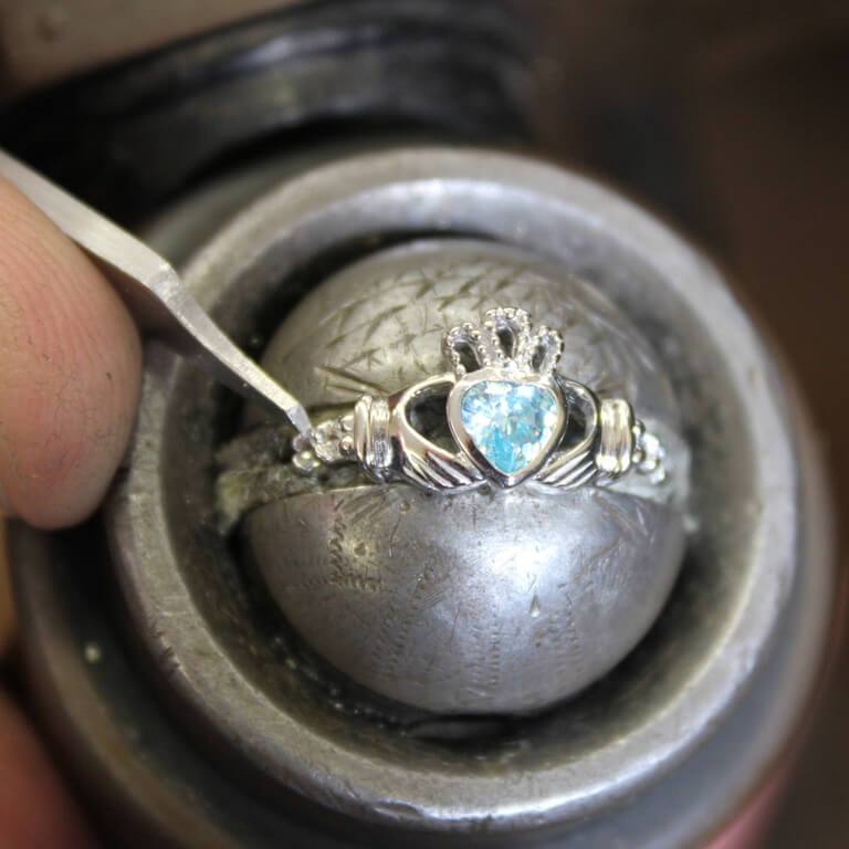 March Birthstone Claddagh Ring in Sterling Silver