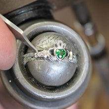 Load image into Gallery viewer, May Birthstone Claddagh Ring in Sterling Silver