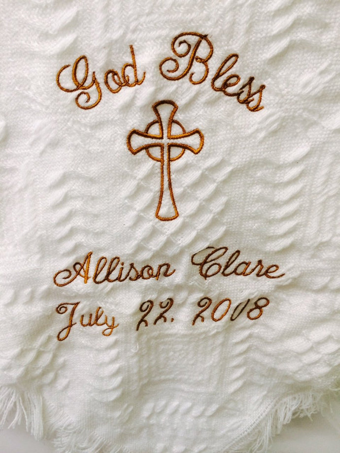 Personalized Embroidered Baptismal/Birth Blanket 