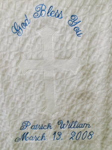 Personalized Embroidered Baptismal/Birth Blanket
