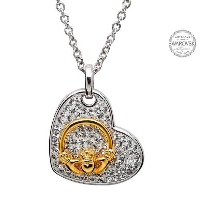 Claddagh Heart Pendant Encrusted With Swarovski Crystals